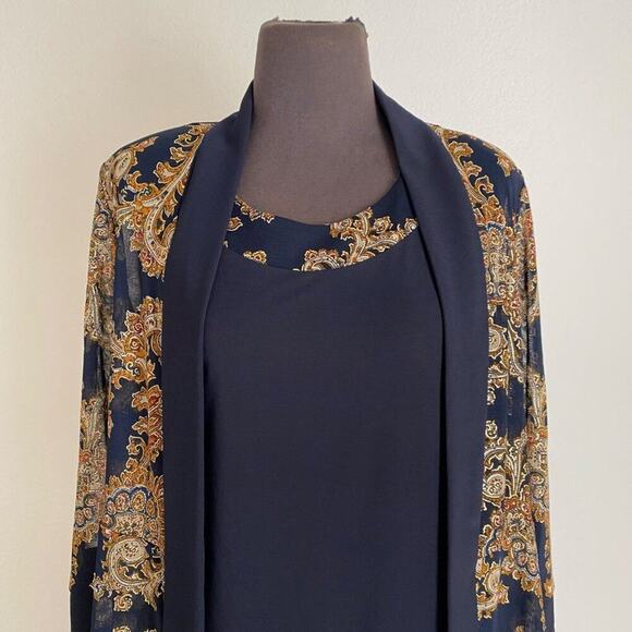 R&M Richards sz 10P‎ paisley print navy metallic gold dress and jacket - Picture 5 of 13